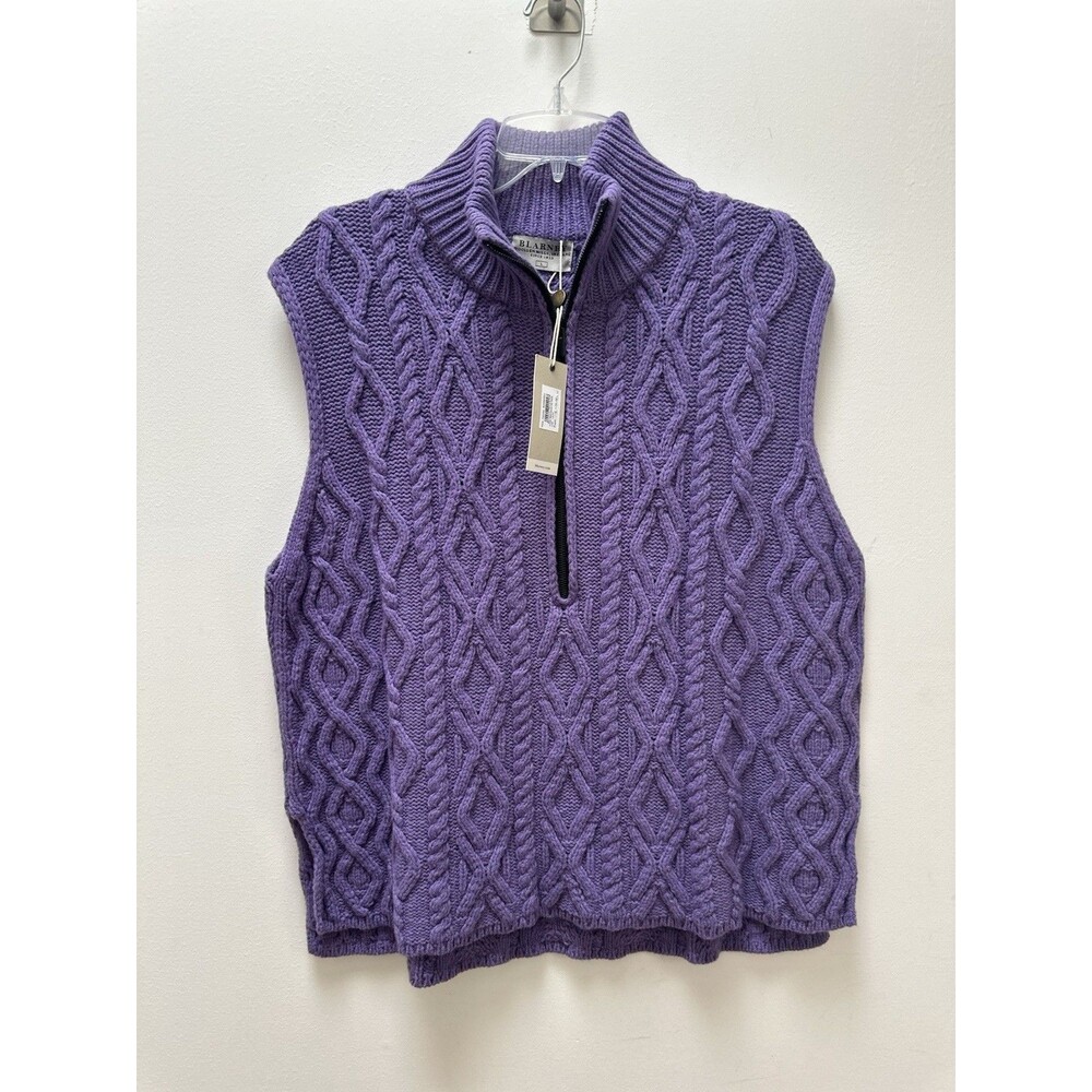 Blarney Woollen Mills Purple Sweater Vest Sz L sleeveless sweater Cable Knit